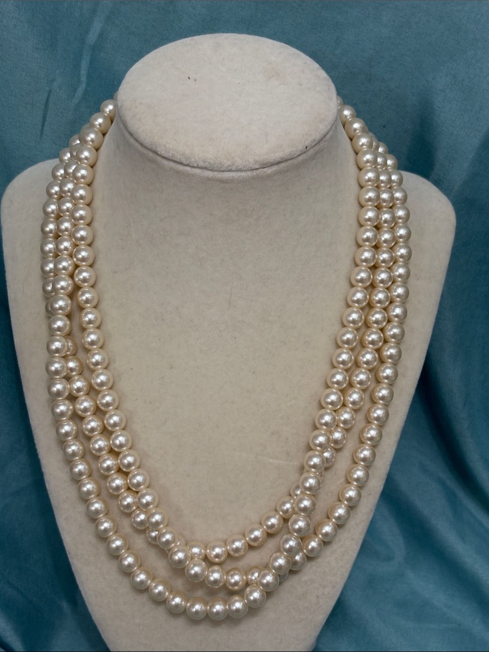 Vintage Glass Pearl Necklace Long Single Strand